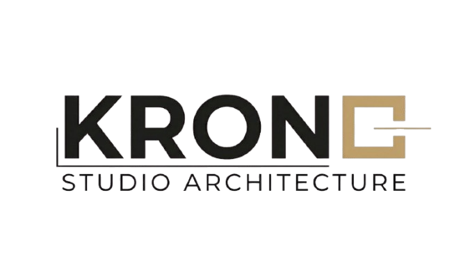 Logotipo principal de KRONO Studio Architecture en color negro con la letra O cuadrada dorada